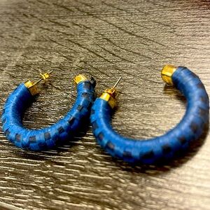 Jcrew Blue Checkered Hoop Earrings